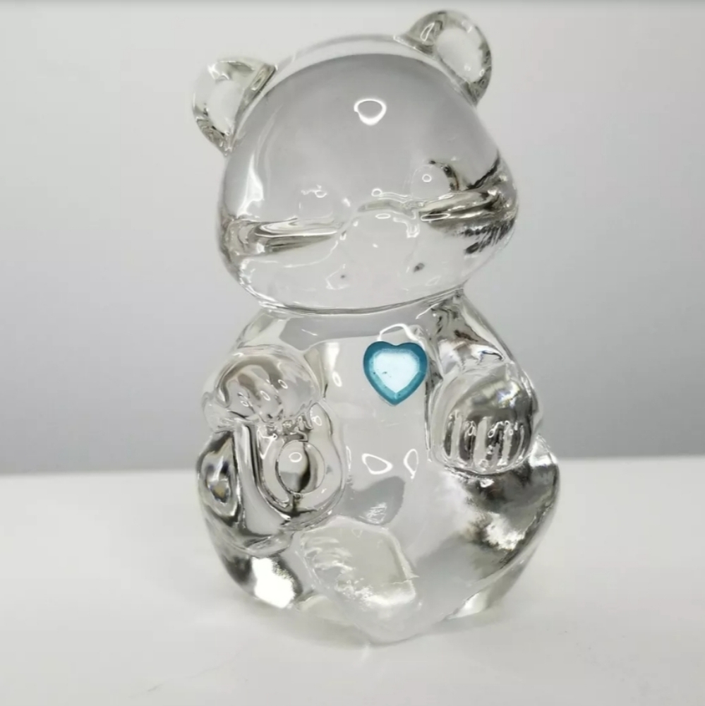 Vintage Fenton Glass Bear Blue Birthstone Heart